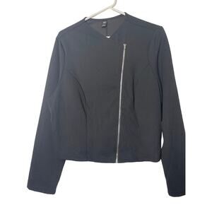 Black Jacket Womens Size 1XL Full Zip Long Sleeve Shacket Moto Top Semi Cropped